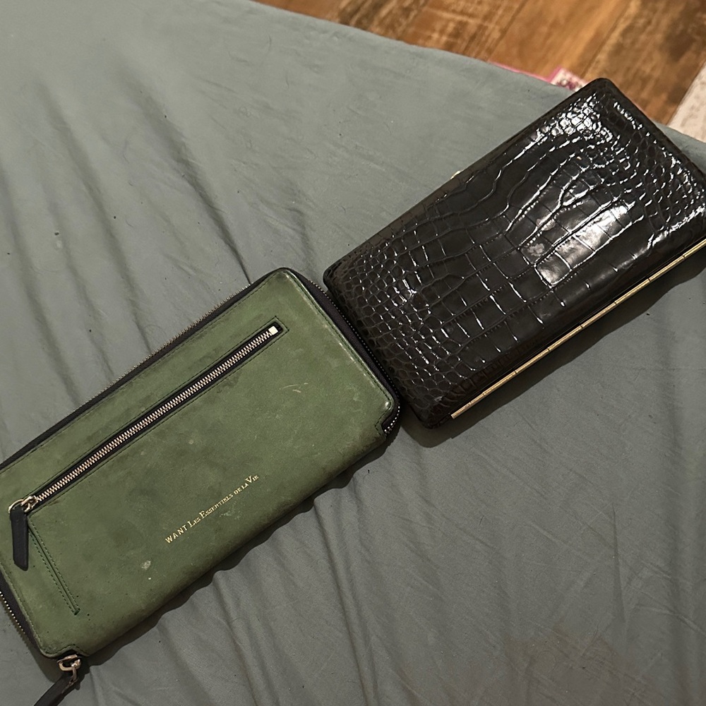 BUNDLE of WANT Les Essentiels Green Suede wallet and crocodile skin abas clutch